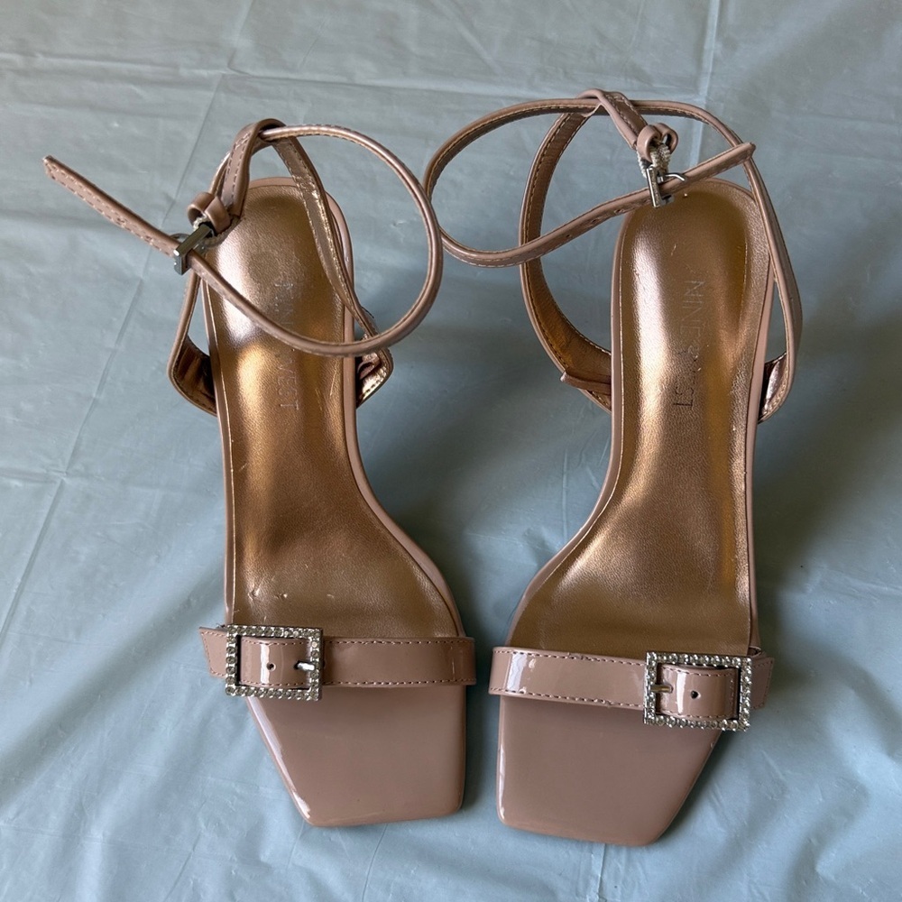 Nine West Blush Strappy Heels with Sparkling Buckle